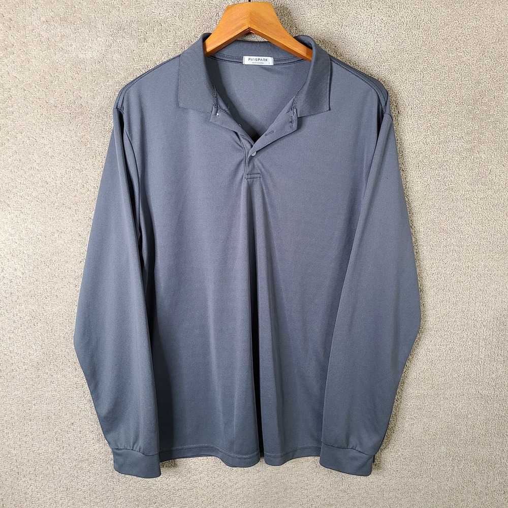 Pinspark‎ Shirt Mens Large Gray Long Sleeve Polo Polyester Performance